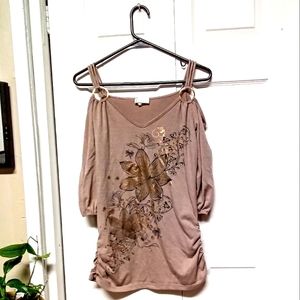 SOLD *Buy 1 get 1 Free,Fiona & Purple open shoulder shirt